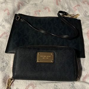 Authentic MK dark blue and black. Wallet and matching wristlet.